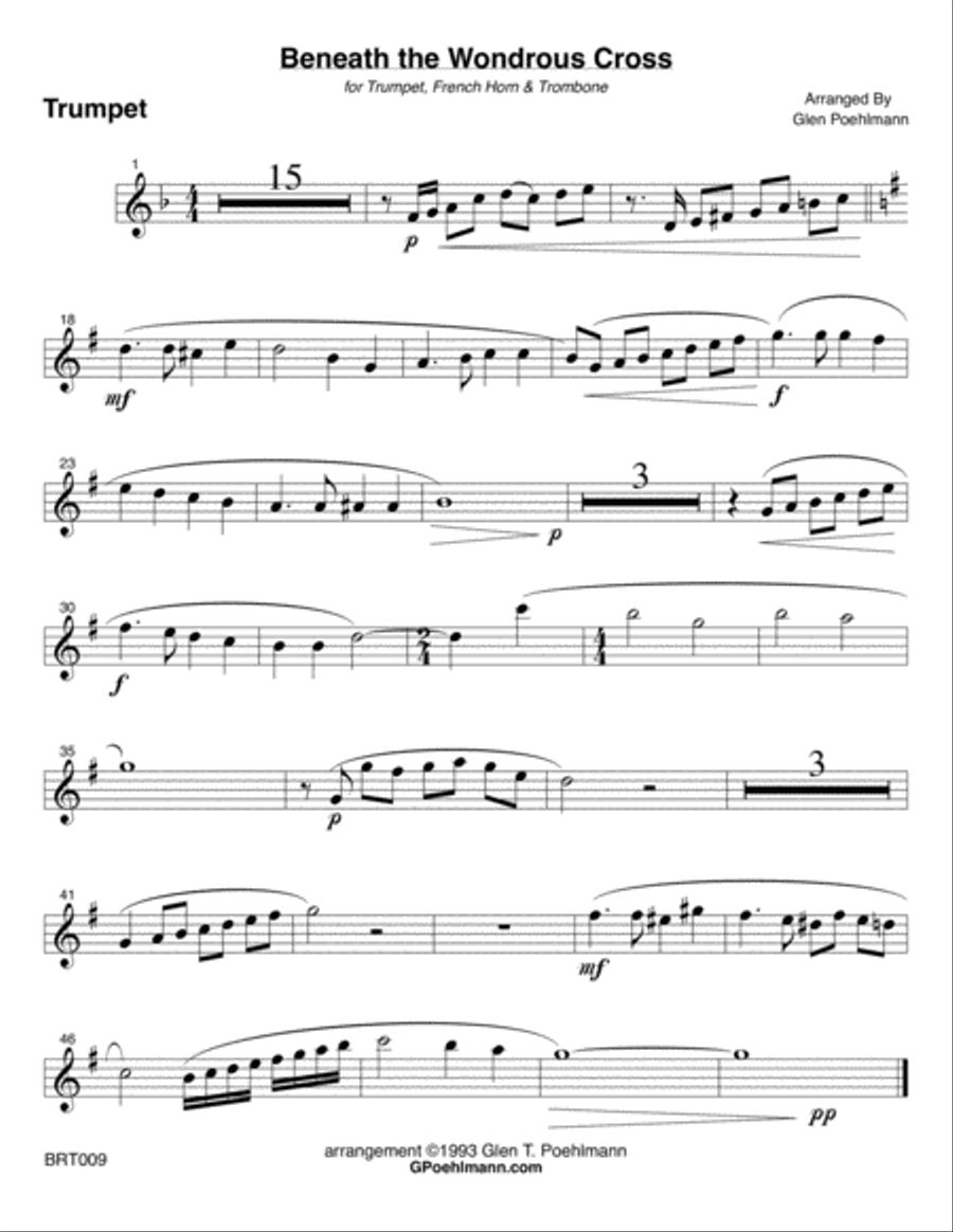BENEATH THE WONDROUS CROSS for BRASS TRIO (Beneath the Cross of Jesus+When I survey) Brass Trio scores gallery preview page 3
