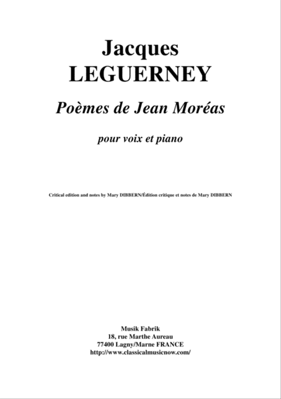 Jacques Leguerney: Poèmes de Jean Moreas for medium voice and piano Medium Voice scores gallery preview page 1
