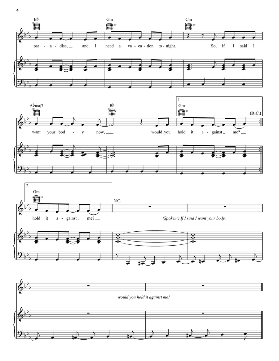 Hold It Against Me Piano, Vocal, Guitar scores gallery preview page 4