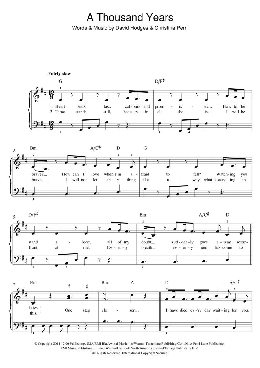 A Thousand Years A Thousand Years Easy Piano scores gallery preview page 1