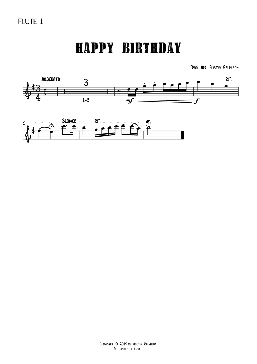 Happy Birthday - flute quartet Flute Quartet scores gallery preview page 4