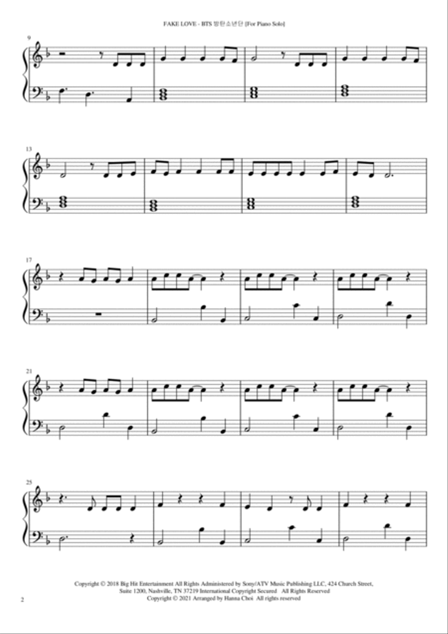 Fake Love Easy Piano scores gallery preview page 2