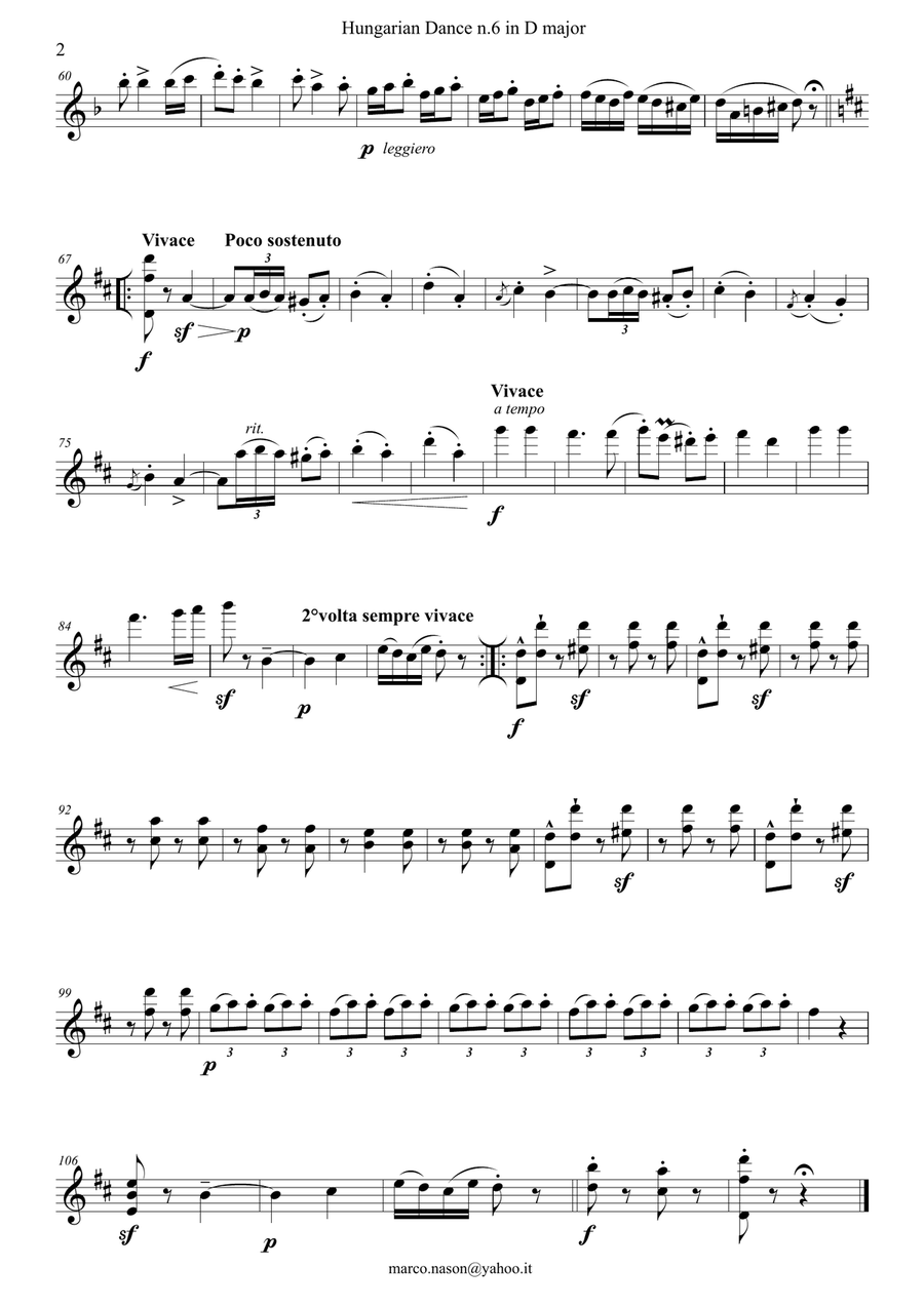 Brahms - Hungarian Dance n.6 in D major for Piano Quartet Piano Quartet scores gallery preview page 2