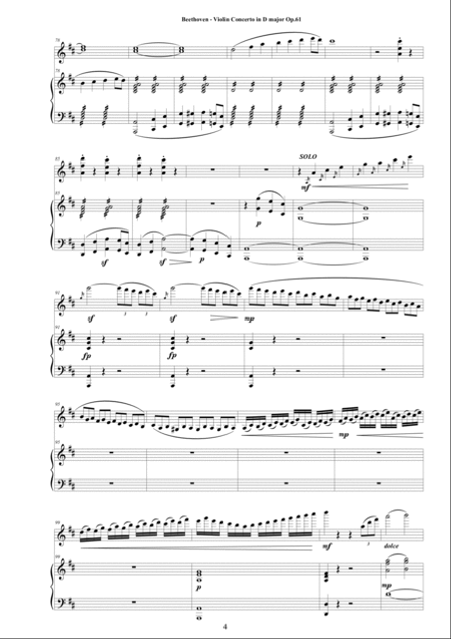Beethoven - Violin Concerto in D major Op.61 for Violin and Piano - Score and Part Violin Solo scores gallery preview page 4