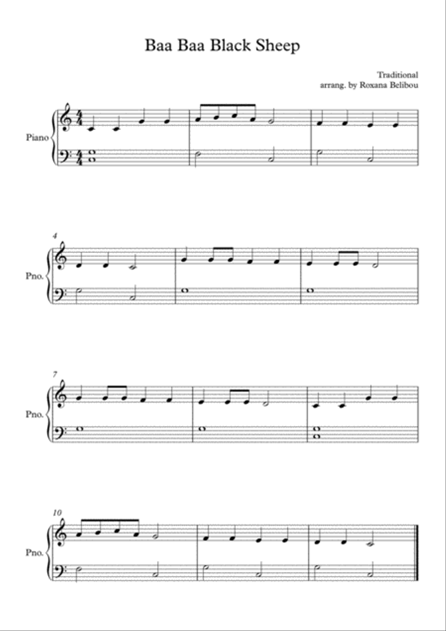 Baa Baa Black Sheep Easy Piano scores gallery preview page 1