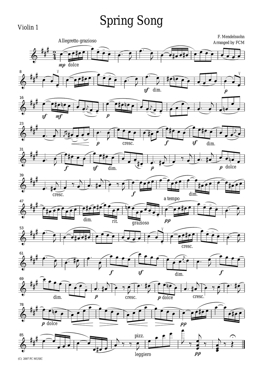 Mendelssohn Spring Song, for string quartet, CM202 image number null