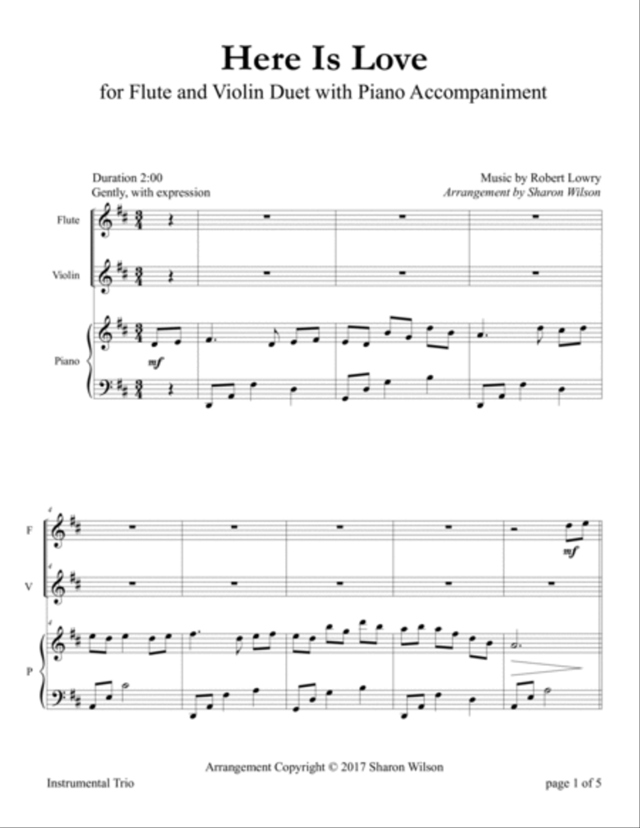 Here Is Love (Flute and Violin Duet with Piano Accompaniment) Flute scores gallery preview page 5
