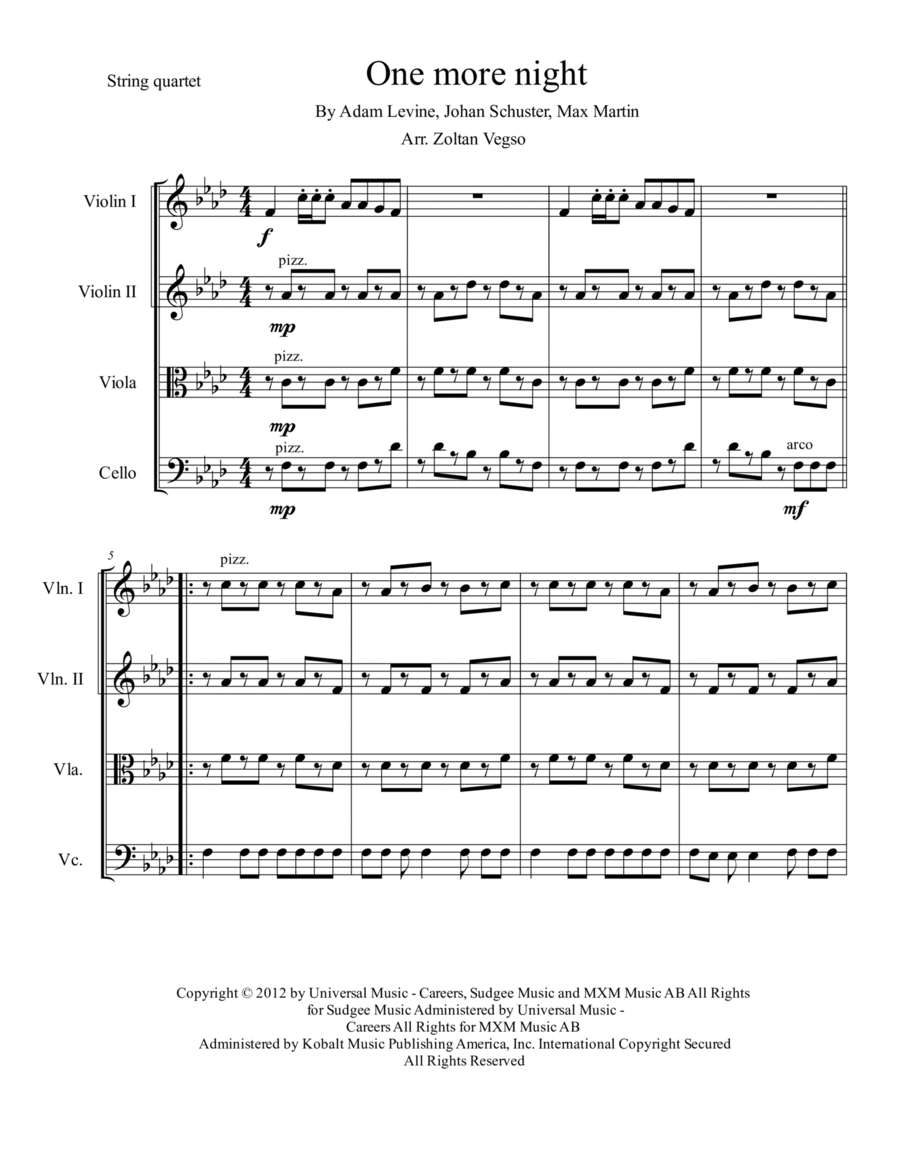 One More Night String Quartet scores gallery preview page 1