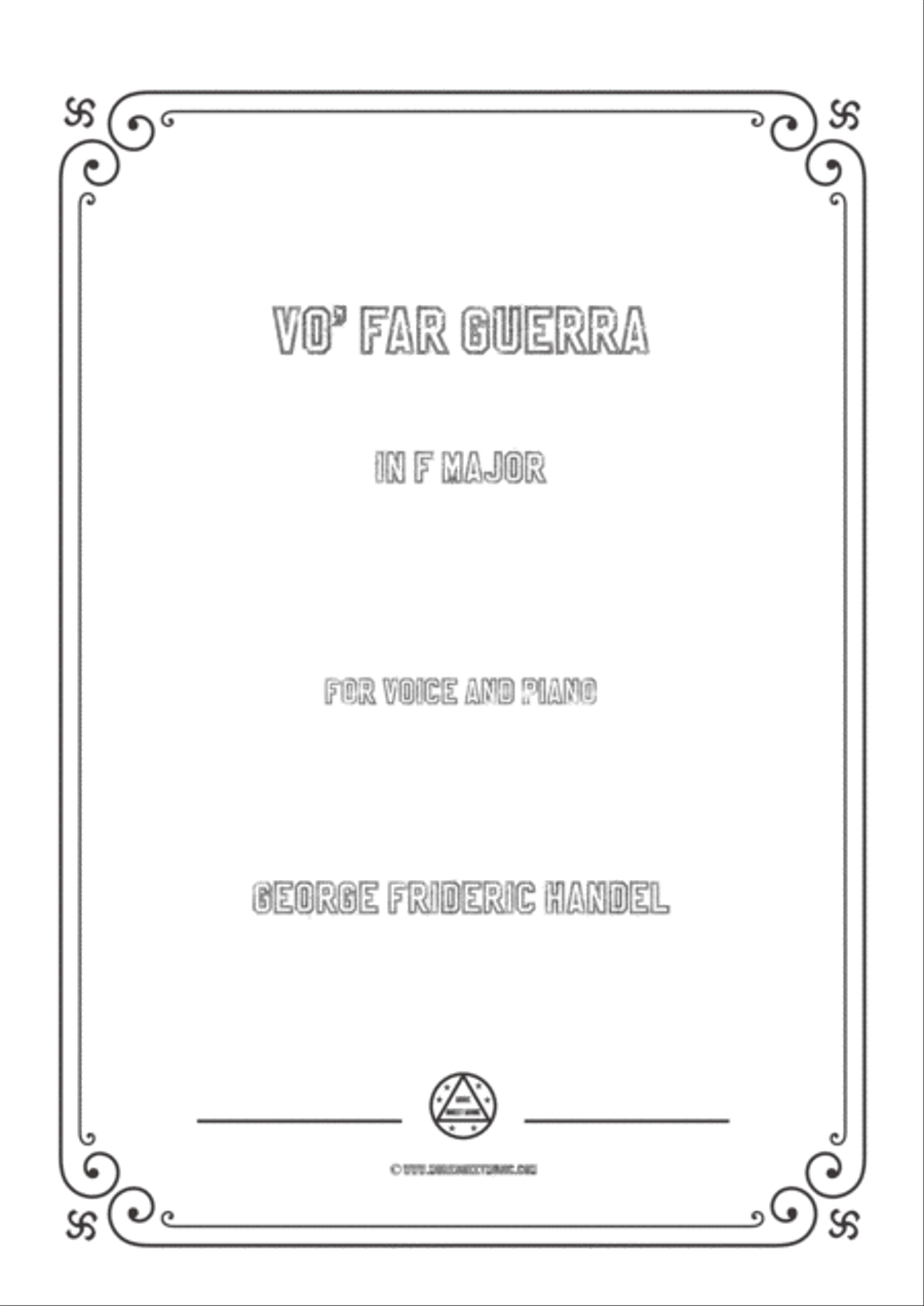 Handel-Vo' far guerra in F Major,for Voice and Piano Voice Solo scores gallery preview page 1