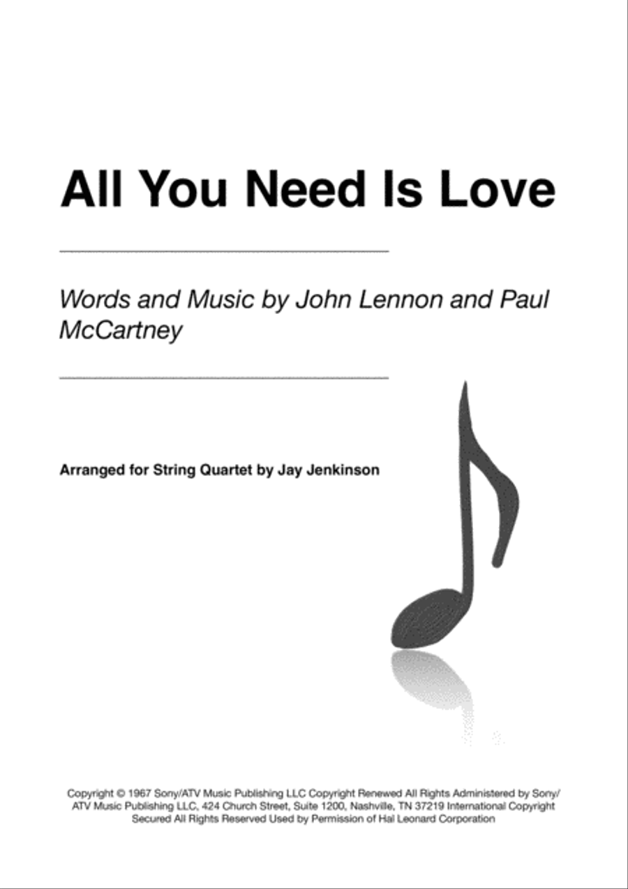 All You Need Is Love String Quartet scores gallery preview page 1