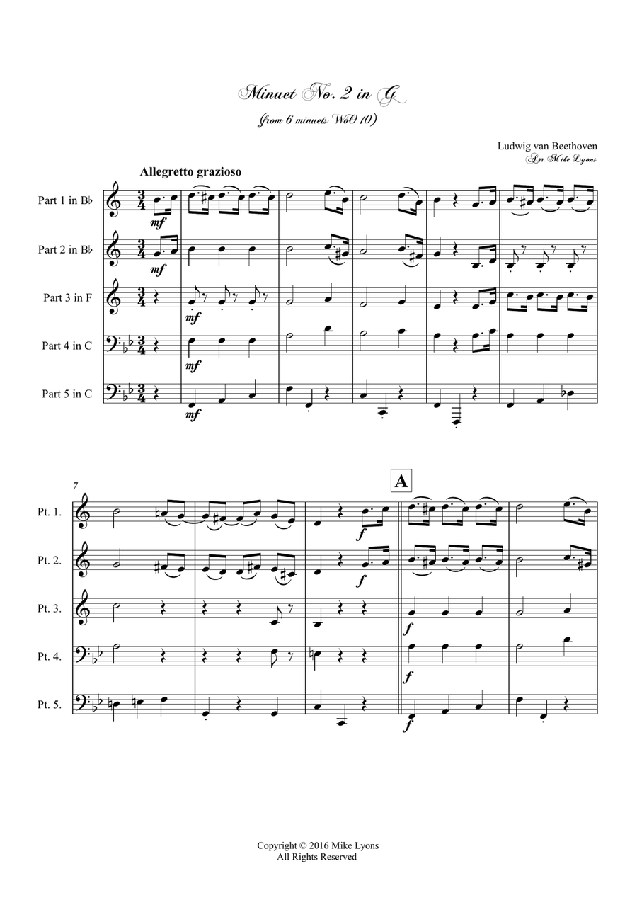 Minuet in G No. 2 from WoO 10 - Beethoven (Brass Quintet) Brass Quintet scores gallery preview page 3