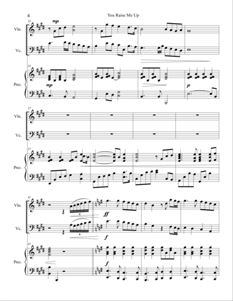 You raise me up violin cello piano top