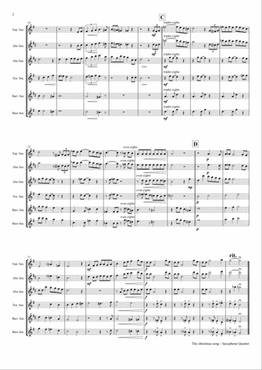 The Christmas Song (Chestnuts Roasting On An Open Fire) Saxophone Quartet scores gallery preview page 3
