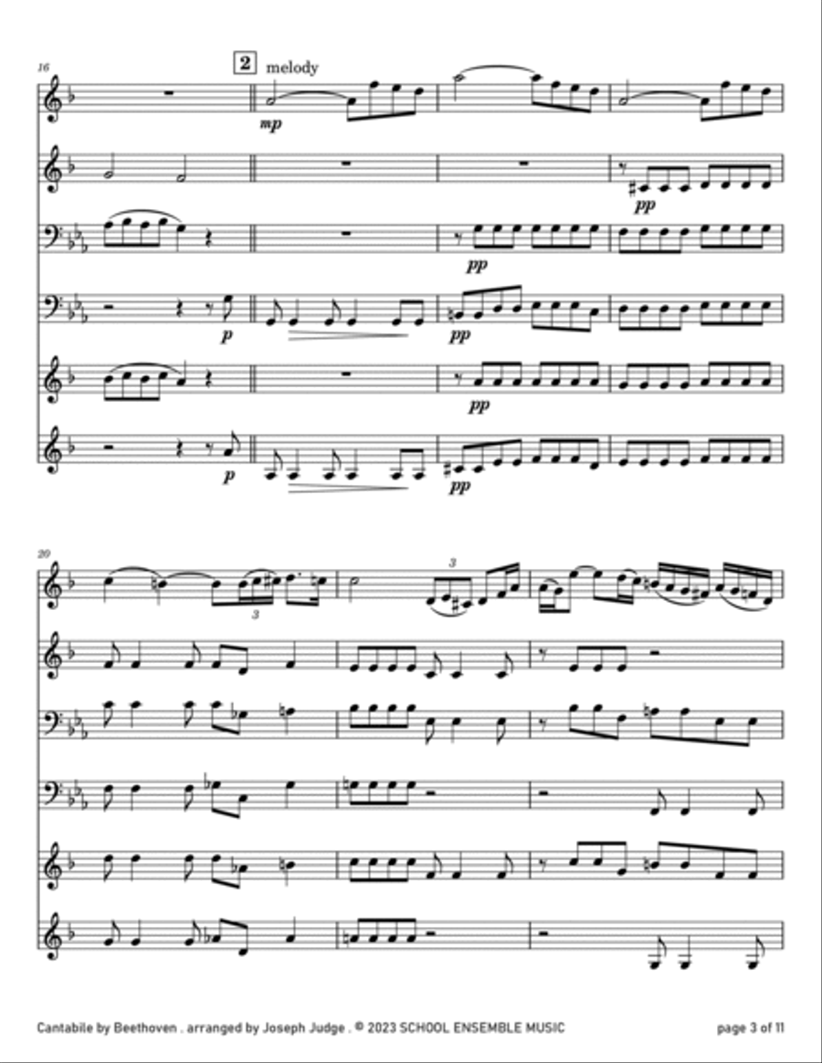 Cantabile by Beethoven for Brass Quartet in Schools Brass Quartet scores gallery preview page 3