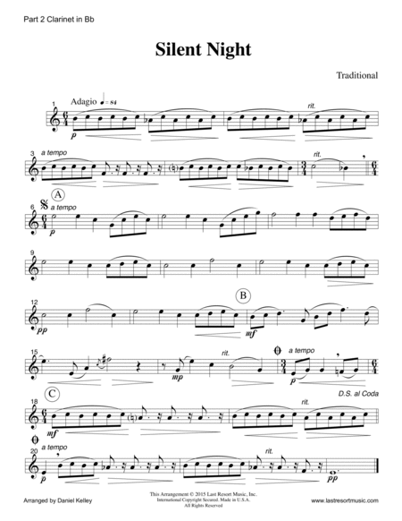 Silent Night for Wind Trio (2 Clarinets & Bassoon) Set of 3 Parts
