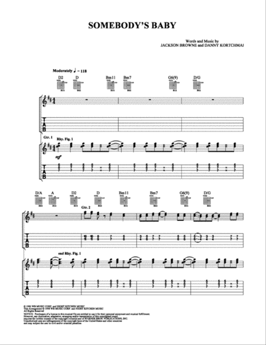 Somebody's Baby Easy Guitar scores gallery preview page 1