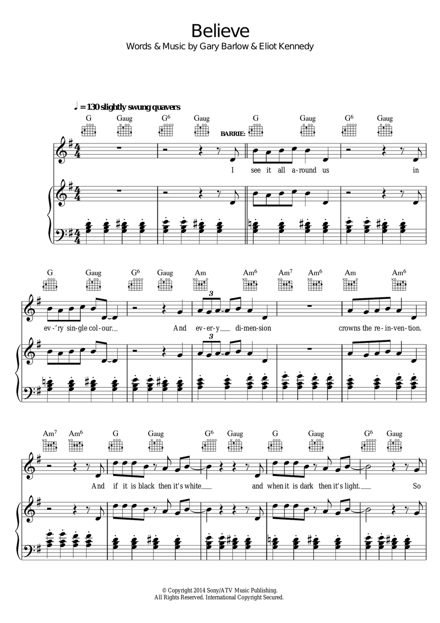 Believe (from 'Finding Neverland') Piano, Vocal, Guitar scores gallery preview page 1