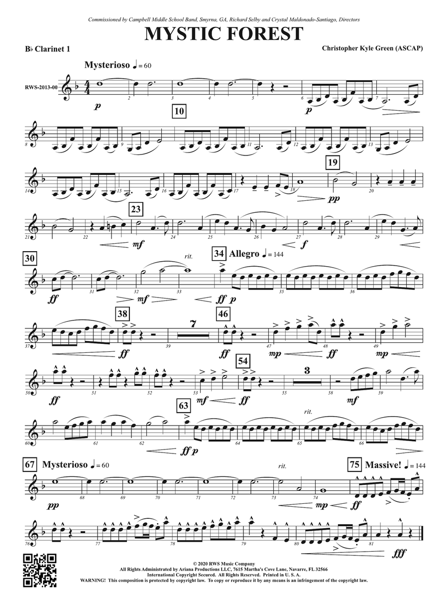 Mystic Forest: 1st B-flat Clarinet B-Flat Clarinet scores gallery preview page 1