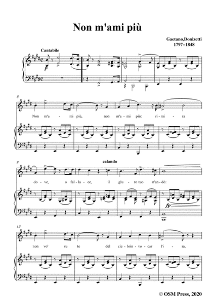 Donizetti-Non m'ami piu,in E Major,for Voice and Piano
