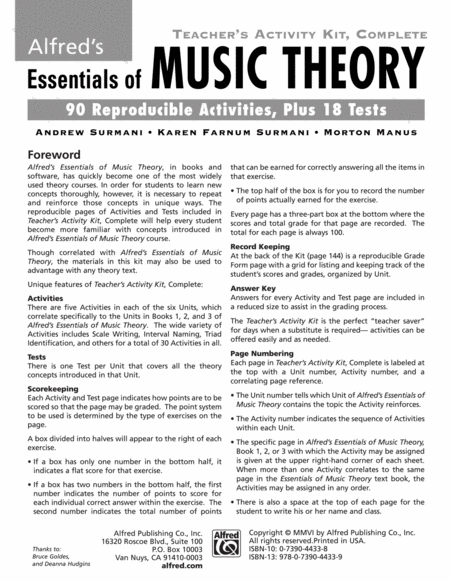 Essentials of Music Theory: Teacher's Activity Kit, Complete (Books 1-3)