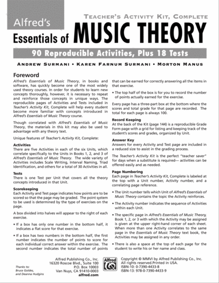 Essentials of Music Theory: Teacher's Activity Kit, Complete (Books 1-3)