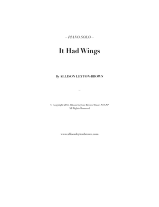 It Had Wings - Contemporary Piano Solo - by Allison Leyton-Brown