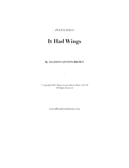 It Had Wings - Contemporary Piano Solo - by Allison Leyton-Brown image number null
