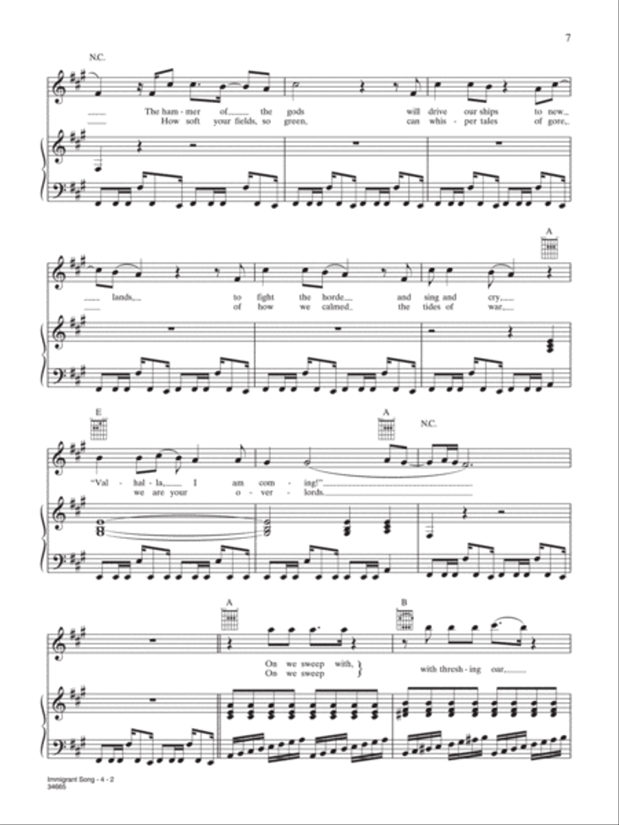 Immigrant Song Piano, Vocal, Guitar scores gallery preview page 2