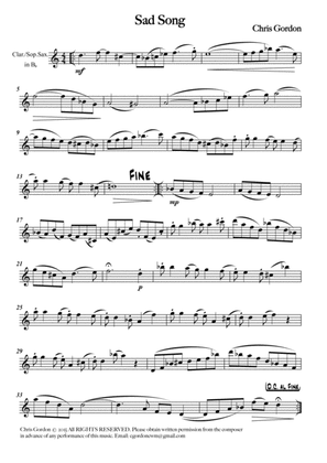 Sad Song (Bb Clarinet/Soprano Saxophone part)