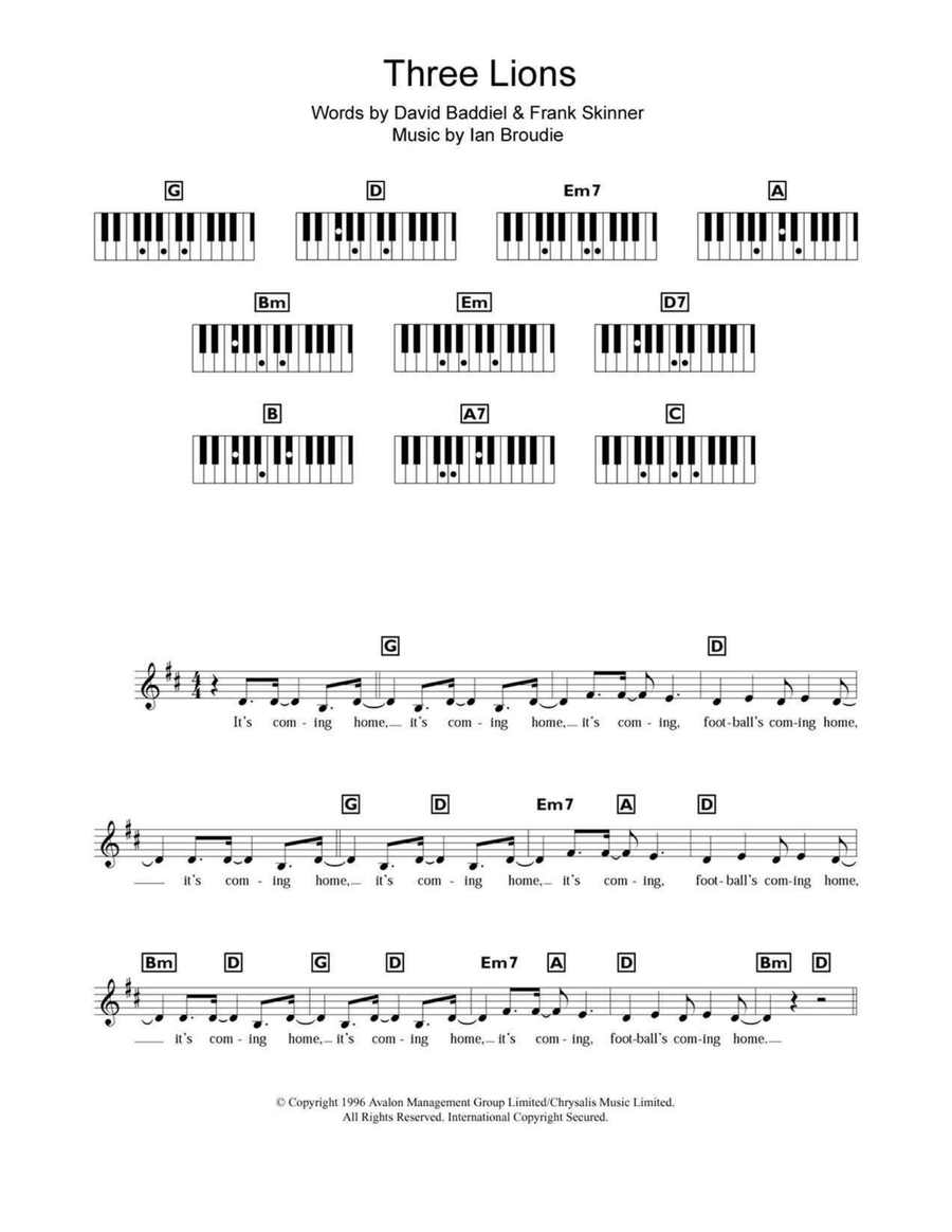 Three Lions Piano scores gallery preview page 1