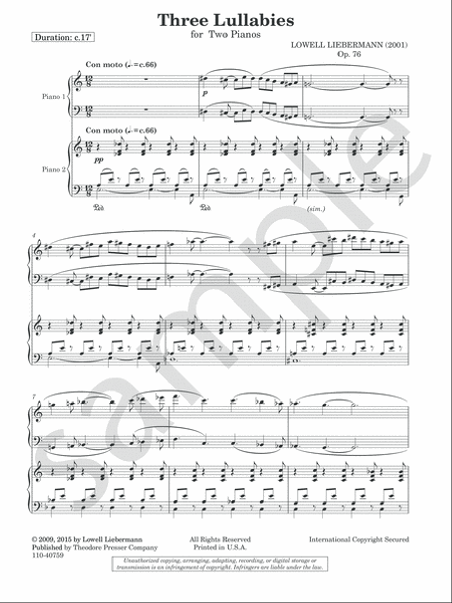 Three Lullabies Chamber Music scores gallery preview page 3
