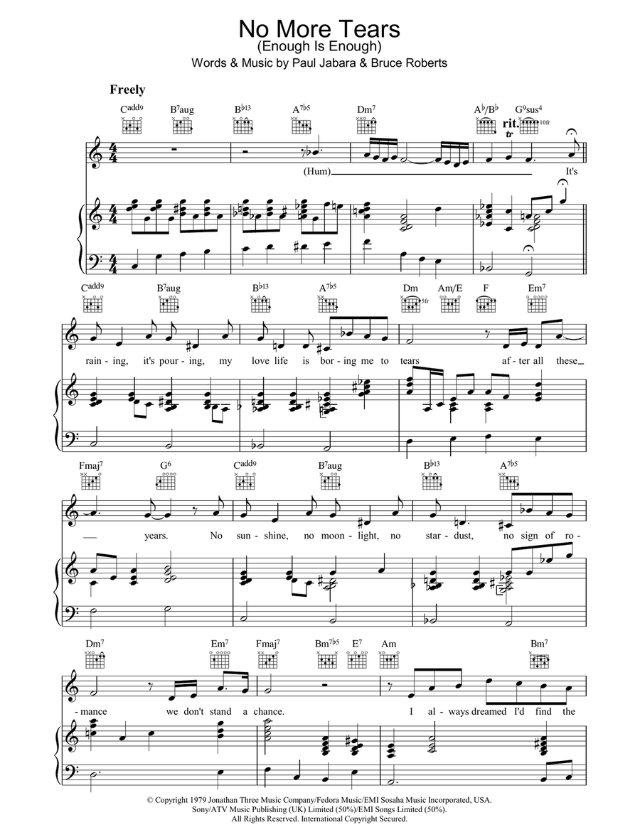 No More Tears (Enough Is Enough) Piano, Vocal, Guitar scores gallery preview page 1