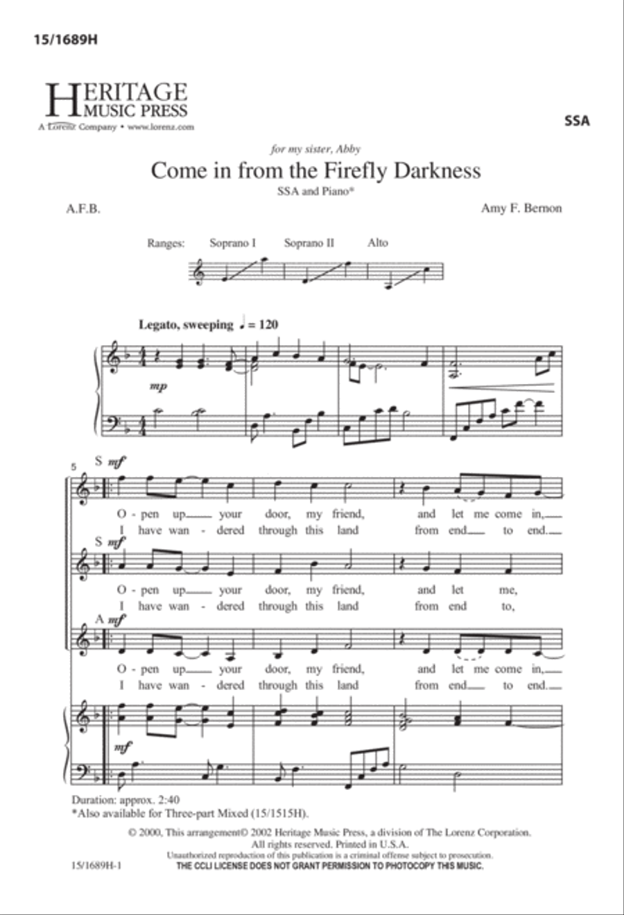 Come in from the Firefly Darkness SSA scores gallery preview page 1