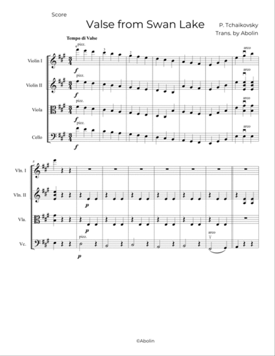 Tchaikovsky: Waltz from Swan Lake - String Quartet String Quartet scores gallery preview page 2