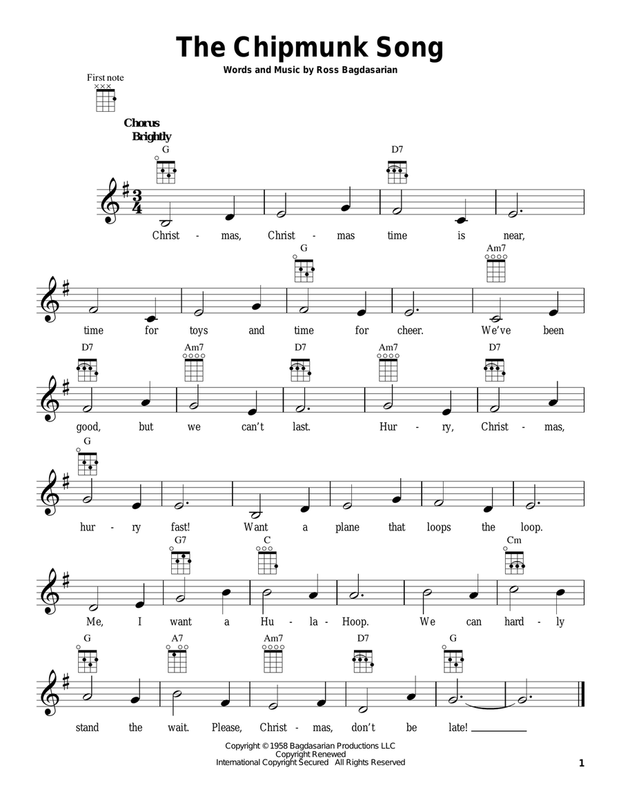 The Chipmunk Song Ukulele scores gallery preview page 1