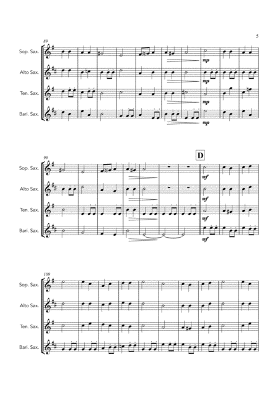 Capriol Suite Movement 1 and 2, Warlock - SATB saxophone quartet Saxophone Quartet scores gallery preview page 5