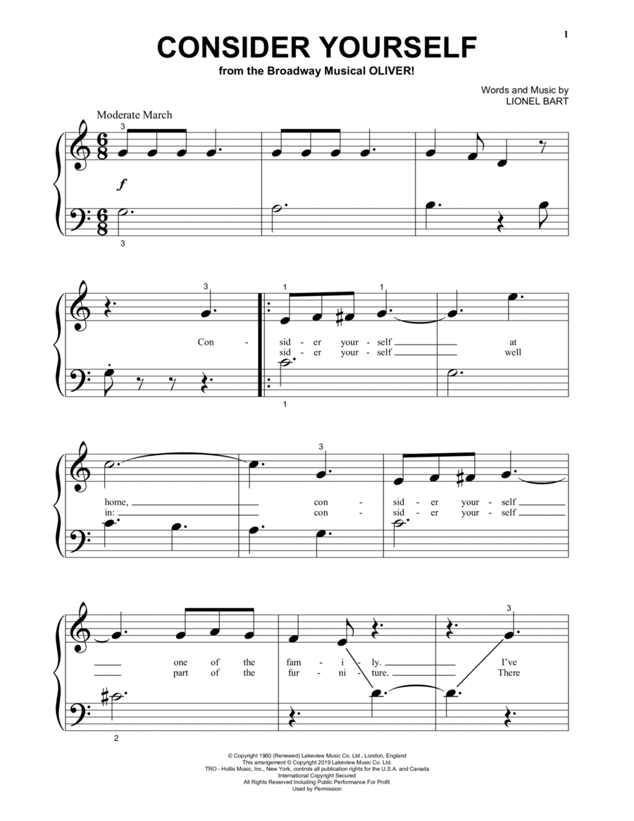 Consider Yourself (from Oliver!) Piano Solo scores gallery preview page 1