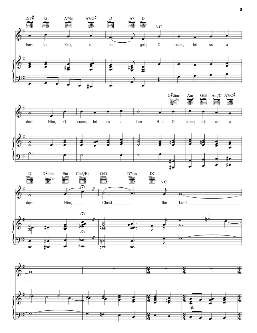 O Come All Ye Faithful Piano, Vocal, Guitar scores gallery preview page 3
