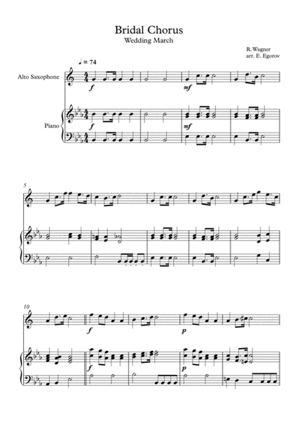Bridal Chorus (Wedding March), Richard Wagner, For Alto Saxophone & Piano image number null