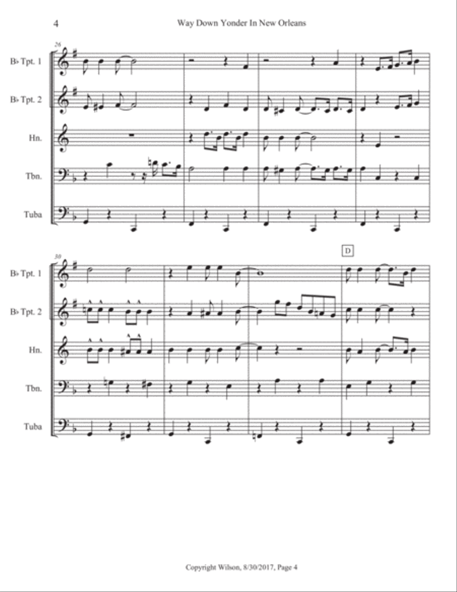 Way Down Yonder in New Orleans Brass Quintet scores gallery preview page 5