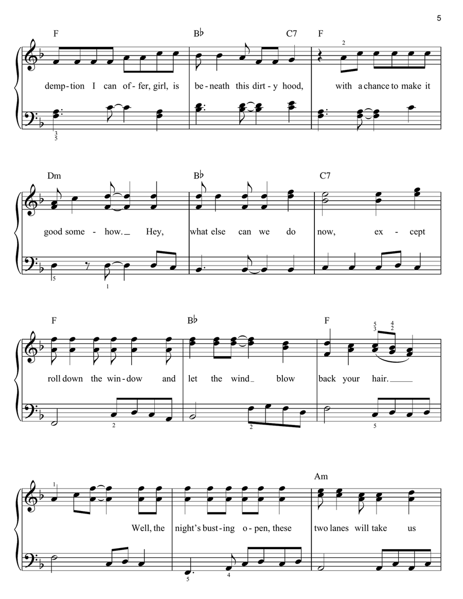 Thunder Road Easy Piano scores gallery preview page 5