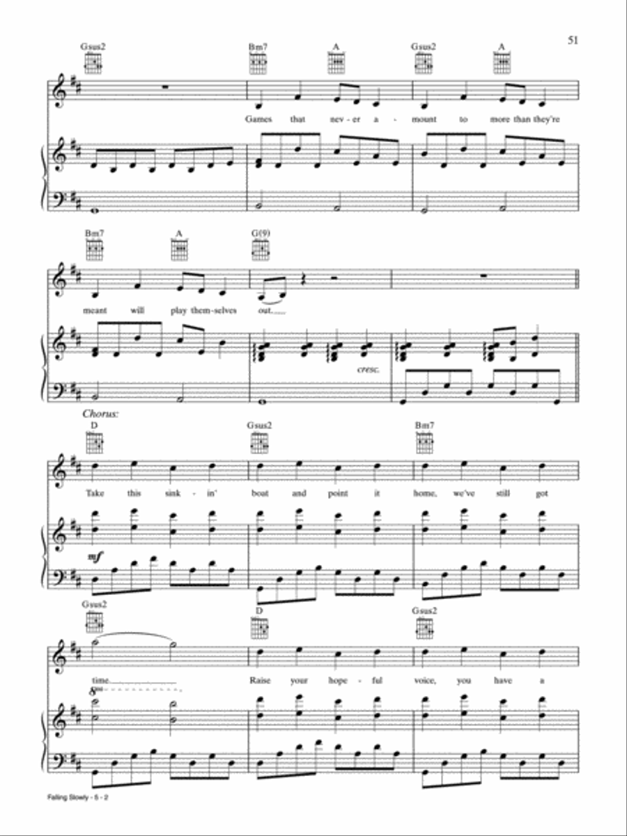 Falling Slowly Piano, Vocal, Guitar scores gallery preview page 2