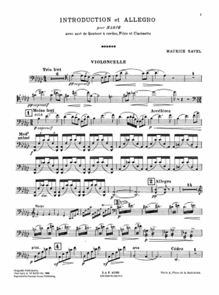 Introduction et allegro pour harpe avec acct. de quatuor a cordes, flute et clarinette