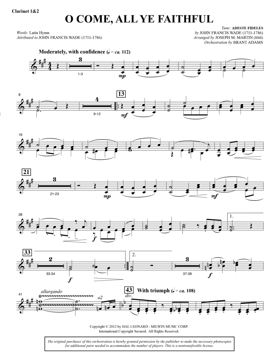 O Come, All Ye Faithful (from Carols For Choir And Congregation) - Bb Clarinet 1,2
