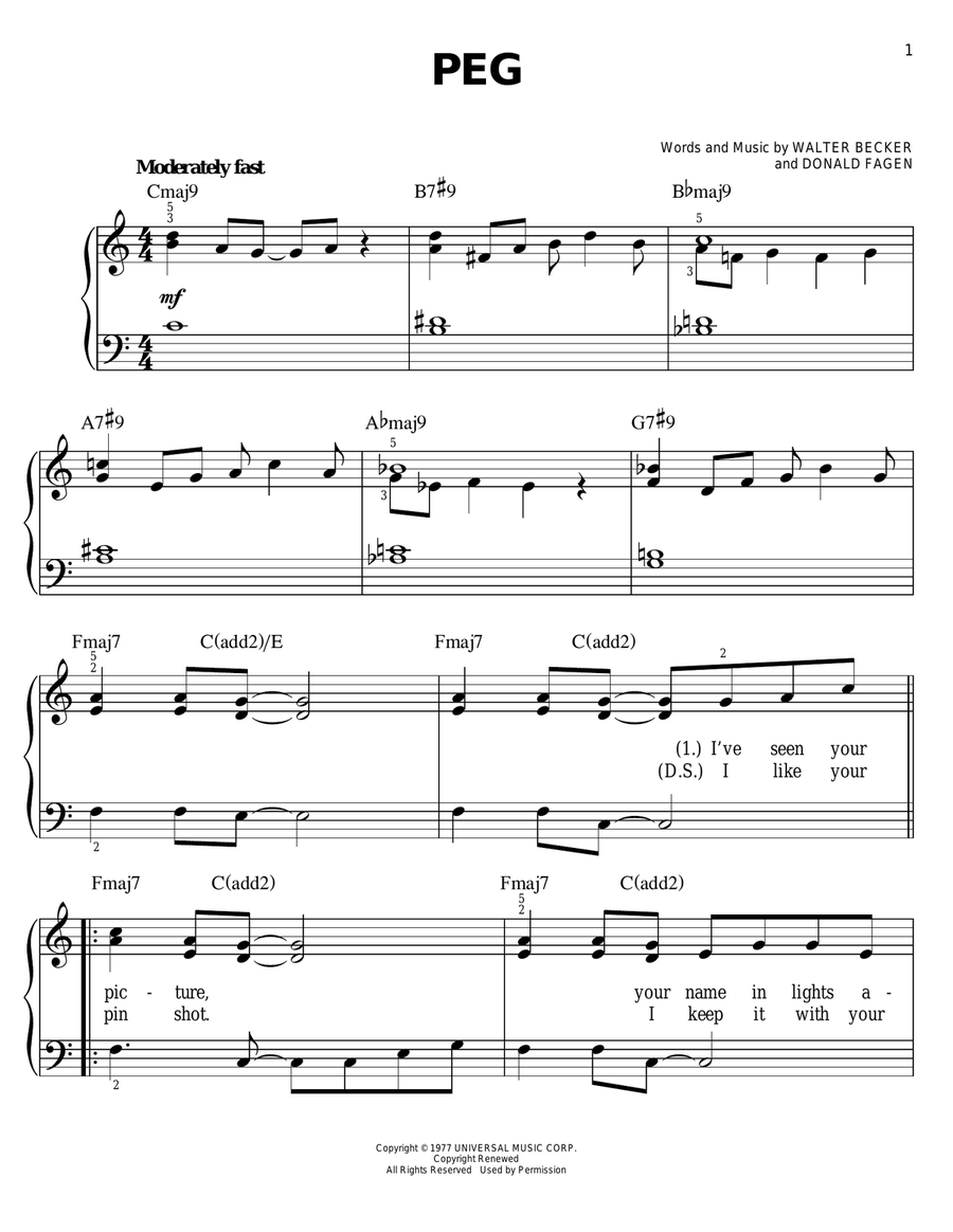 Peg Easy Piano scores gallery preview page 1