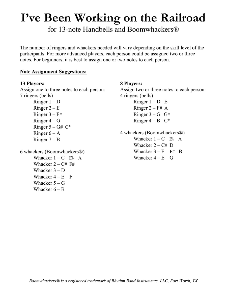 I've Been Working on the Railroad (for 13-note Bells and Boomwhackers with Color Coded Notes) Handbell Choir scores gallery preview page 4