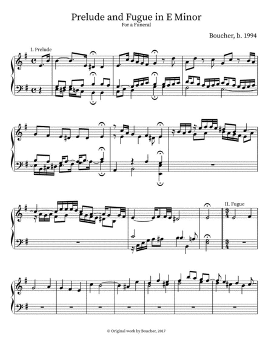 Prelude and Fugue in E minor, 'For a Funeral' Harpsichord scores gallery preview page 1