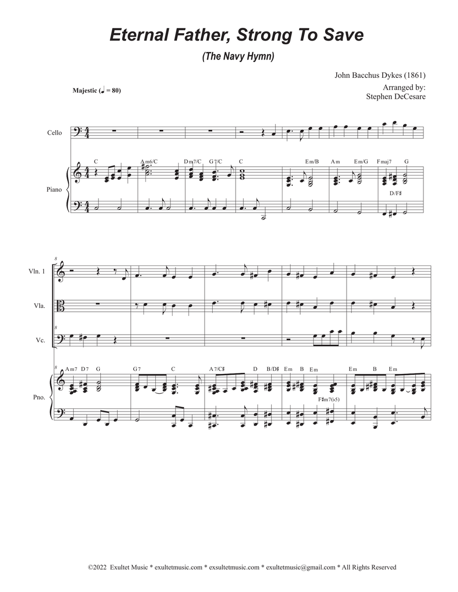Eternal Father, Strong To Save (The Navy Hymn) (String Quartet and Piano) String Quartet scores gallery preview page 1