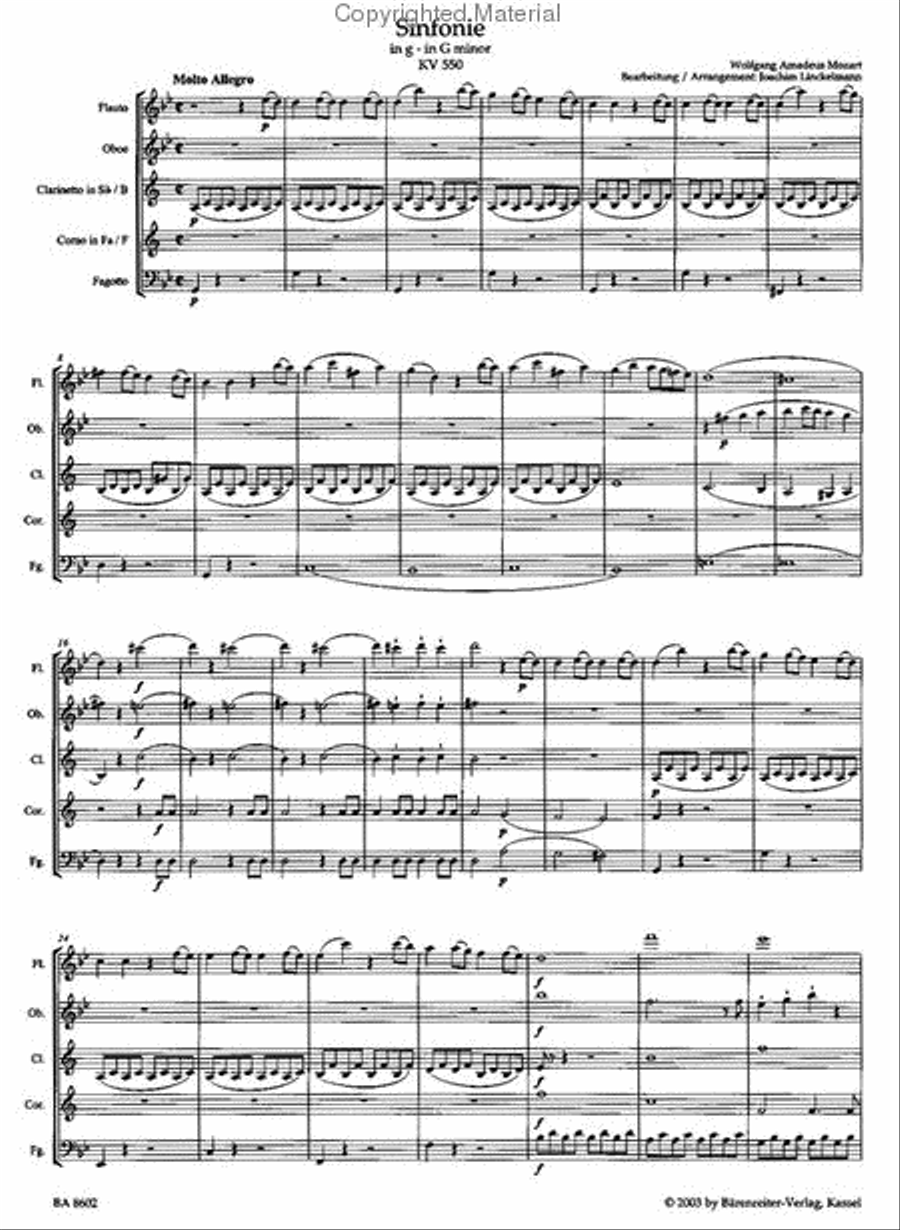 Symphony for Woodwind Quintet g minor KV 550 Woodwind Quintet scores gallery preview page 2