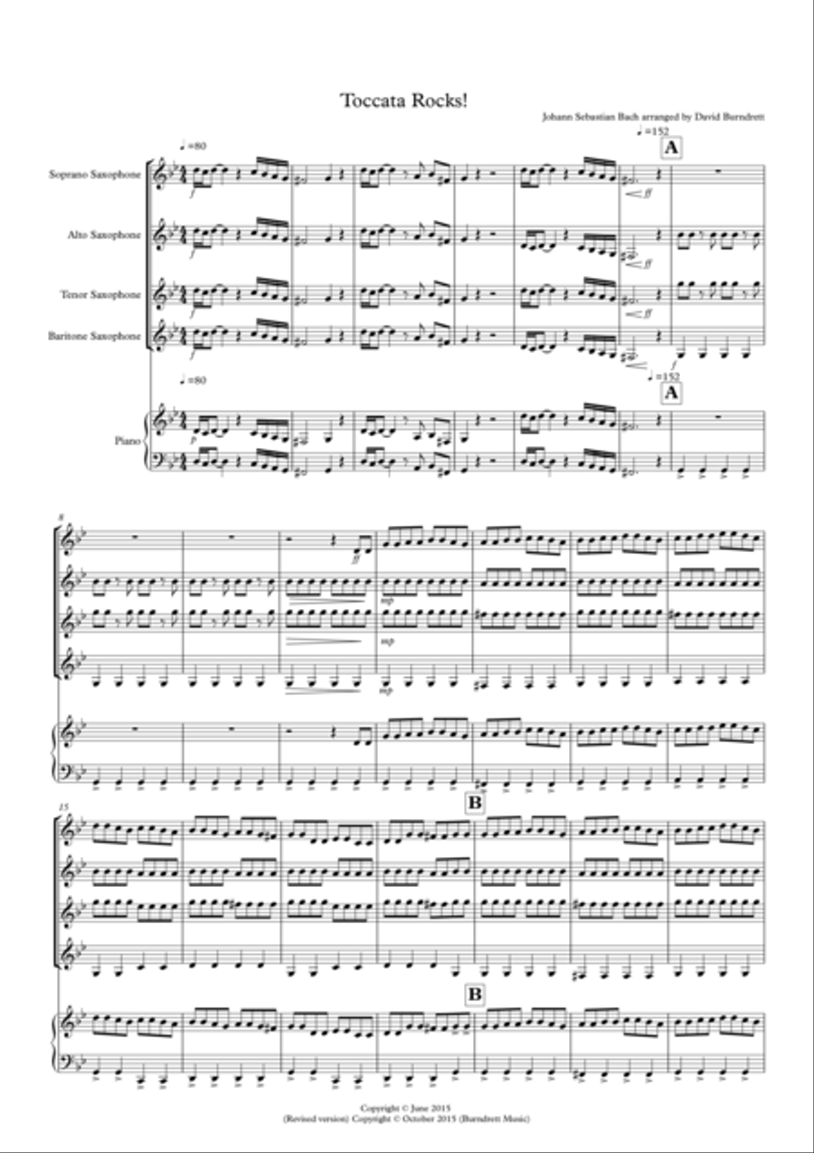 Toccata Rocks! for Saxophone Quartet Saxophone Quartet scores gallery preview page 1